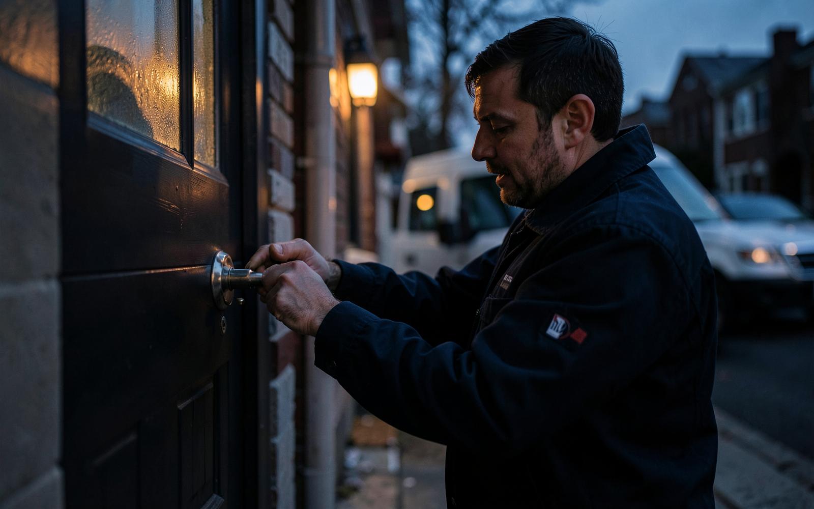 Locksmith Scarborough Vault technician repairing a residential door lock
